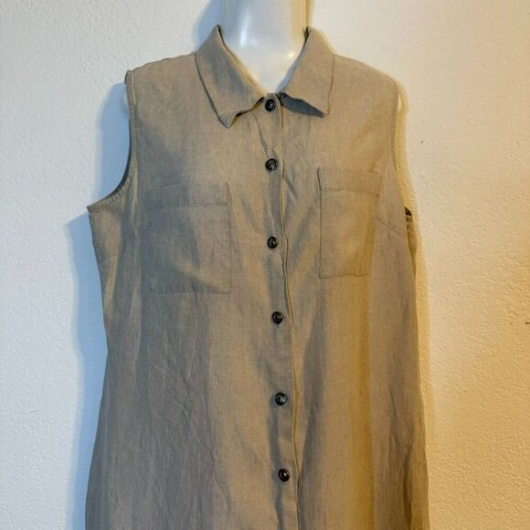 Valerie Stevens Pure Linen Button-Down Sleeveless Lagen Look Shirt Dress Size 16 - Picture 8 of 13